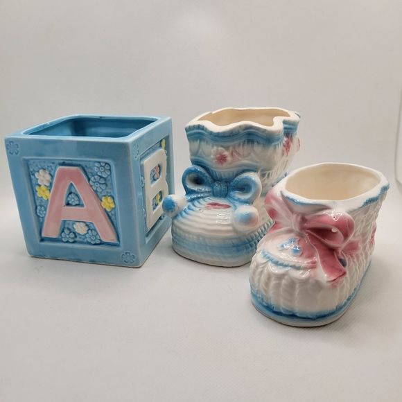 Nursery Decor Vintage Ceramic Pots Made in Japan ABC'S Baby Shoes Set 3 - Picture 16 of 16